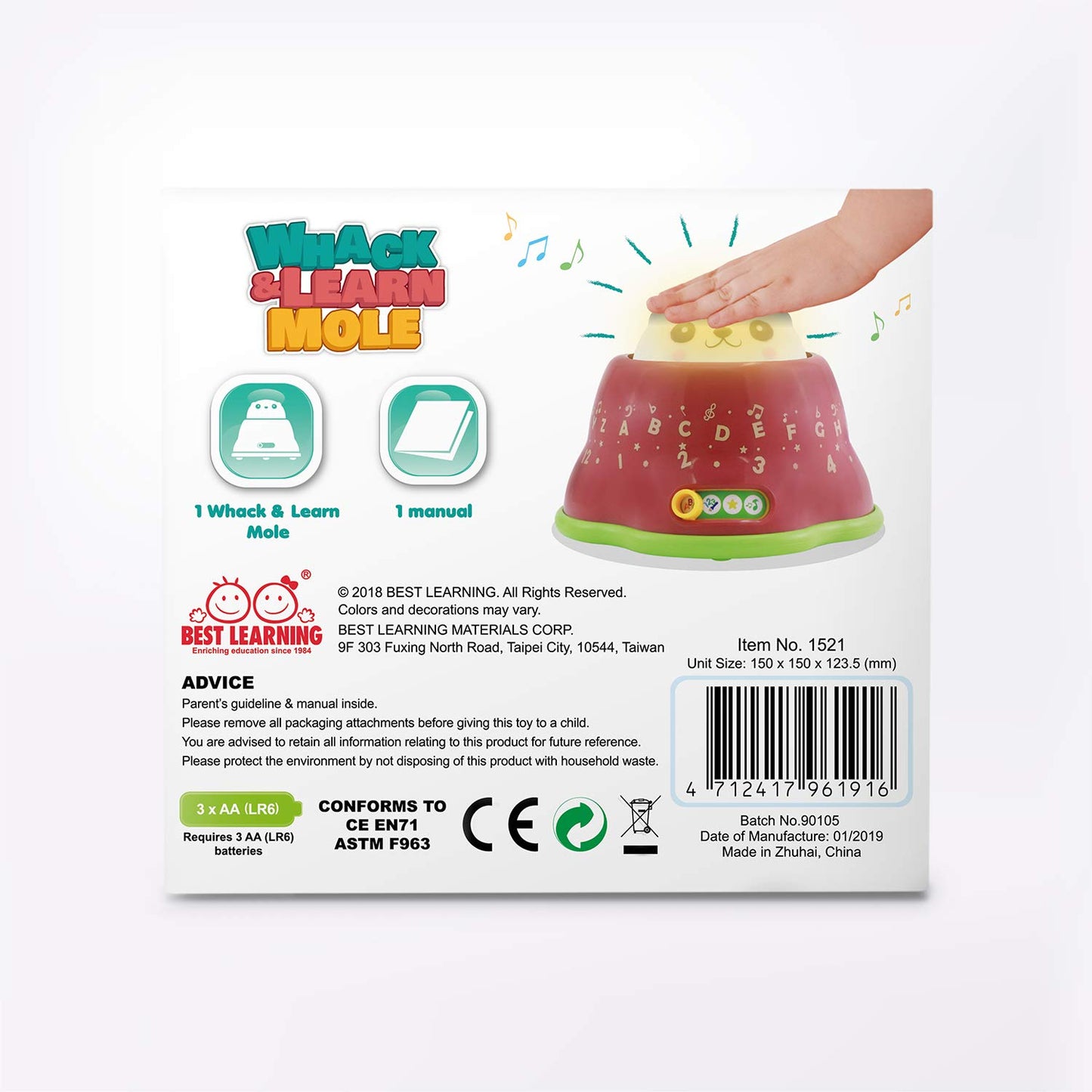 BEST LEARNING Whack and Learn Mole - Educational Interactive Light-Up Toy for Infants Babies Toddlers for 6 Month and up - First