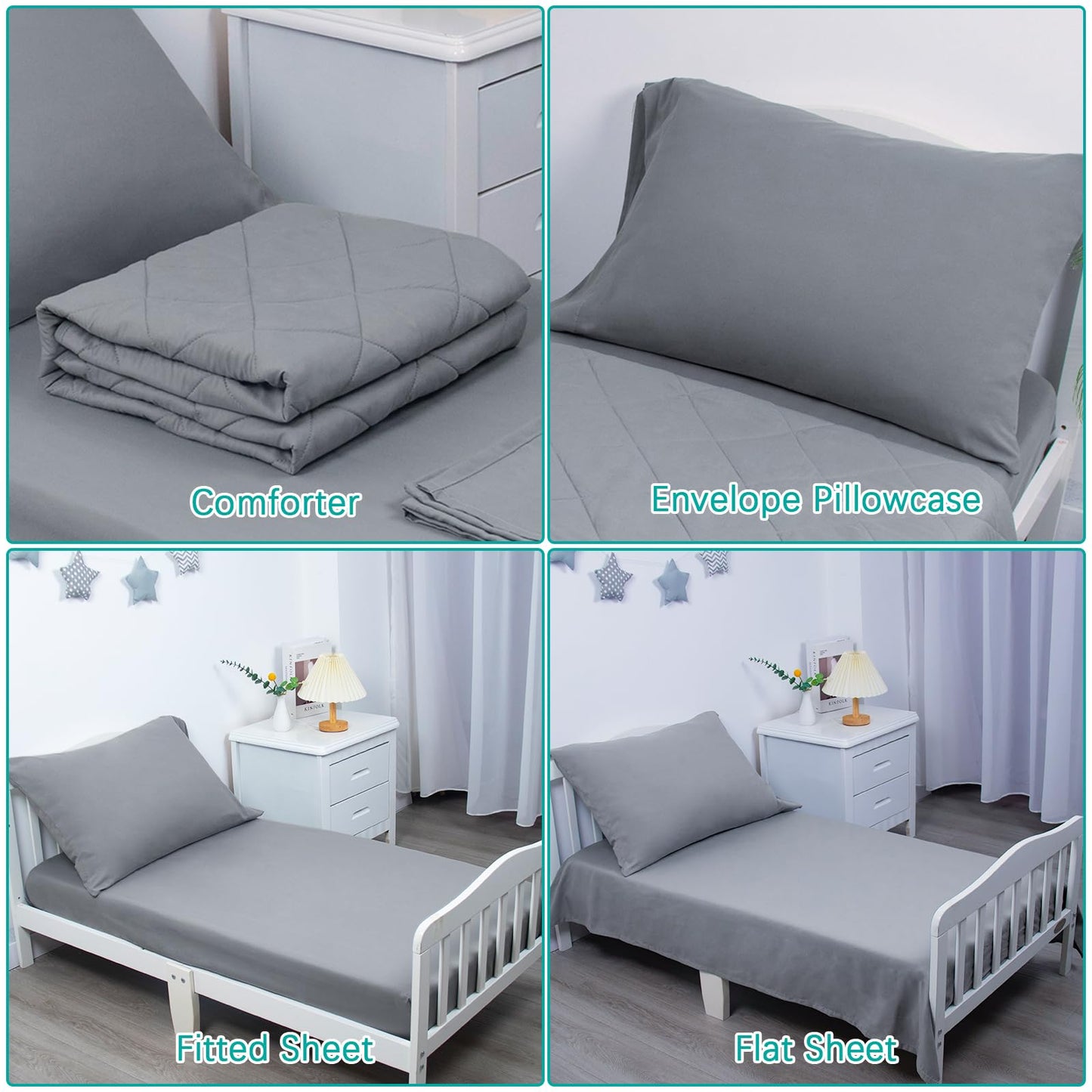 Biloban 4-Piece Ultra Soft Toddler Bedding Set And Breathable Toddler Crib Sheet Set, Includes Quilted Comforter, Crib Fitted Sh