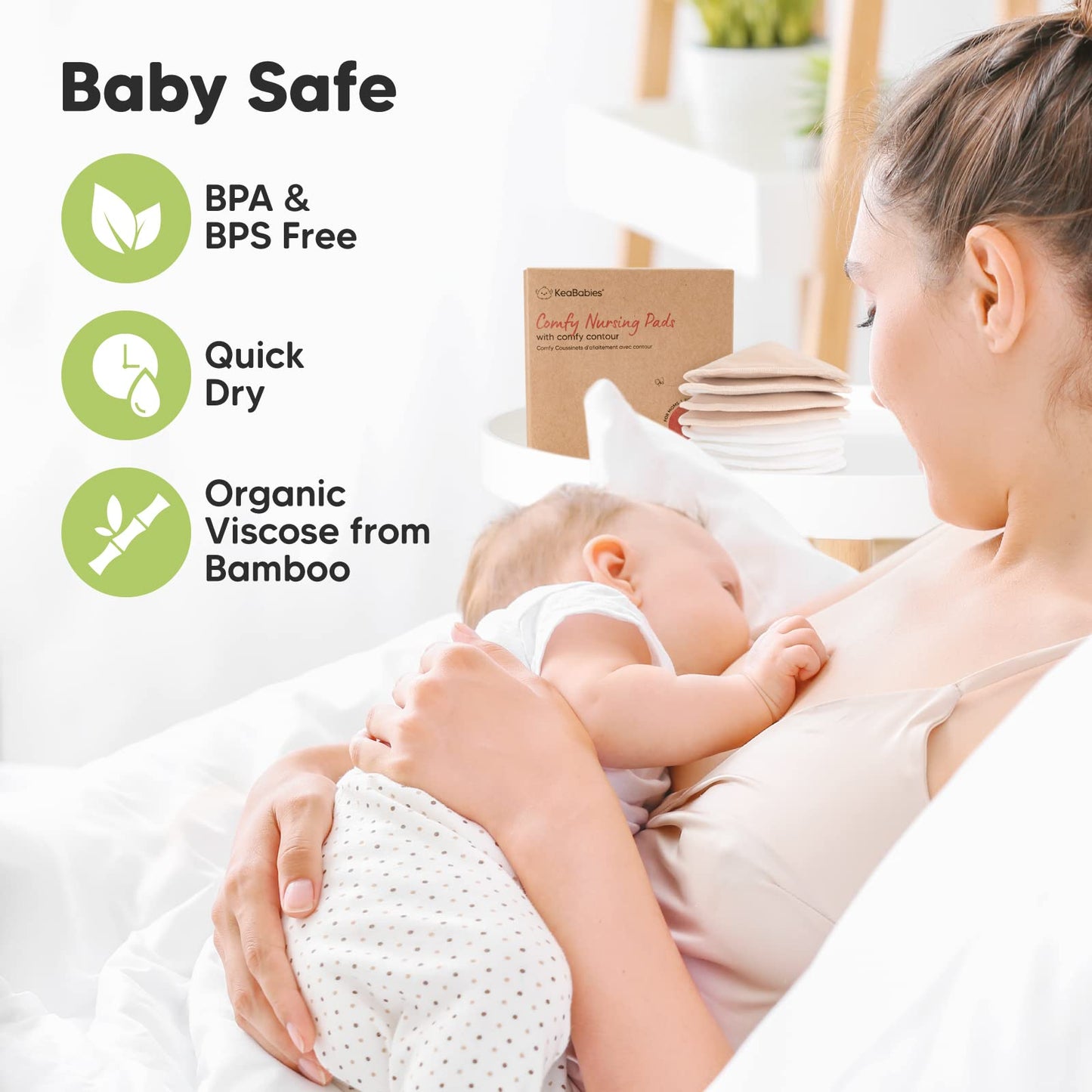 Organic Nursing Pads - 8 Washable Viscose Derived From Bamboo Breastfeeding Pads, Wash Bag, Reusable Breast Pads For Breastfeedi