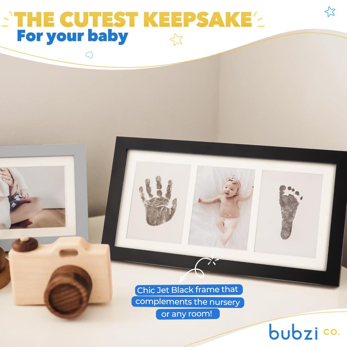 Bubzi Co Baby Handprint Kit & Footprint Photo Frame For Newborn Girls And Boys, Unique Baby Shower Gifts Set For Registry, Memor