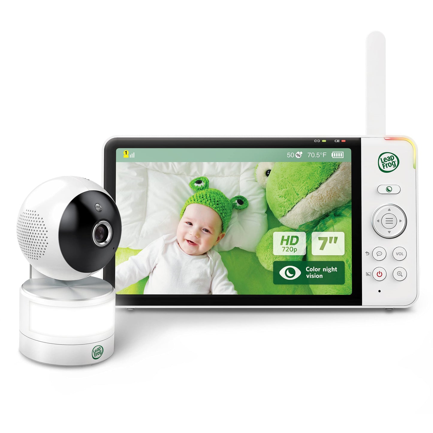 Leapfrog Lf920Hd Baby Monitor With Camera And Audio, 7' Hd Lcd Display, Color Day&Night Vision, 360 Pan-Tilt, 8Xzoom, Night Lig