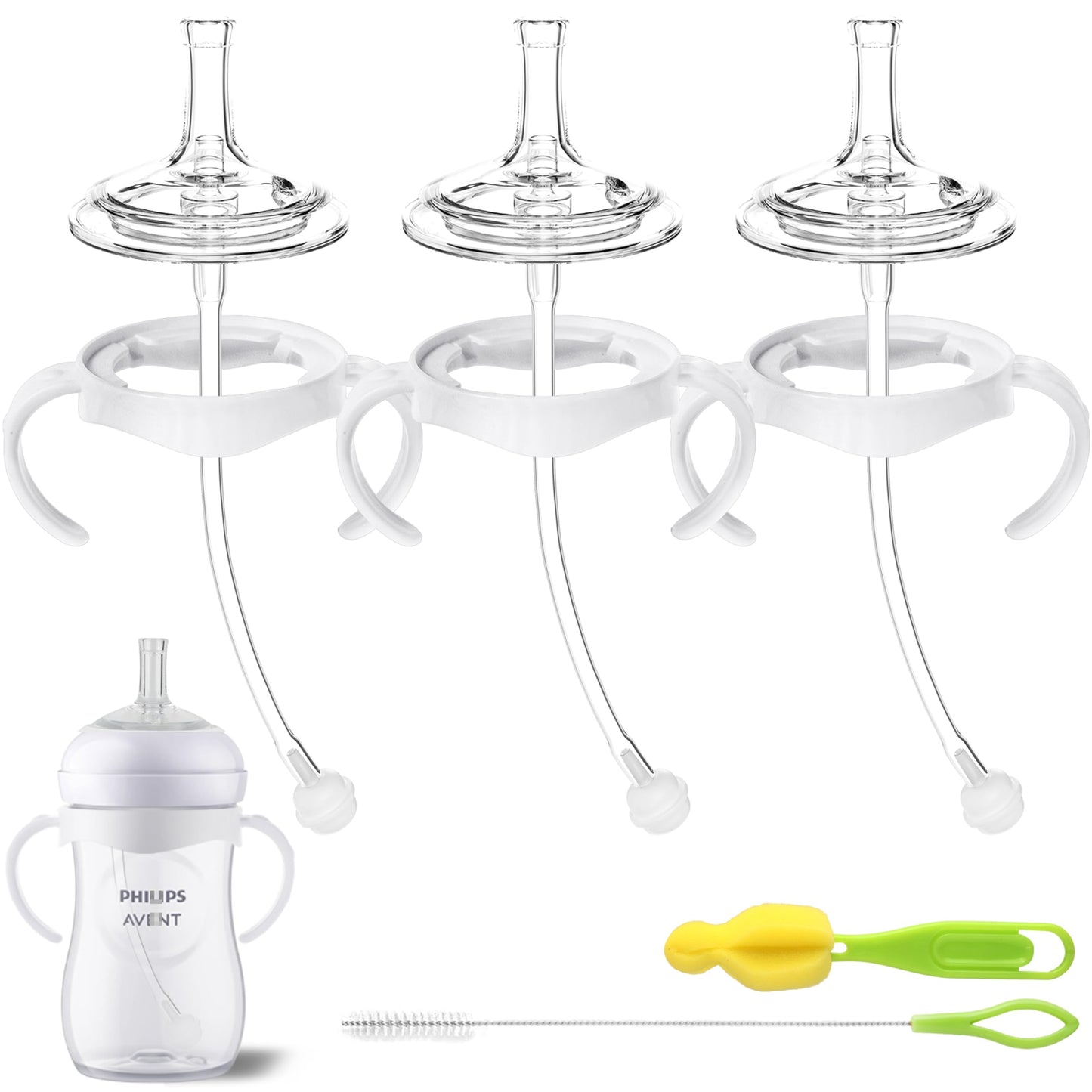 Straw Cup Conversion Kit for Philips Avent Natural Baby Bottles, Sippy Cups Transition Kit with Silicone Straw Top Nipples, Weig