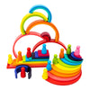 XJYQJD Wooden Rianbow Stacker Playset, 4-in-1 Rainbow Stacking Toys Building Blocks for Kids Ages 3 4 5 Preschool Montessori Toy