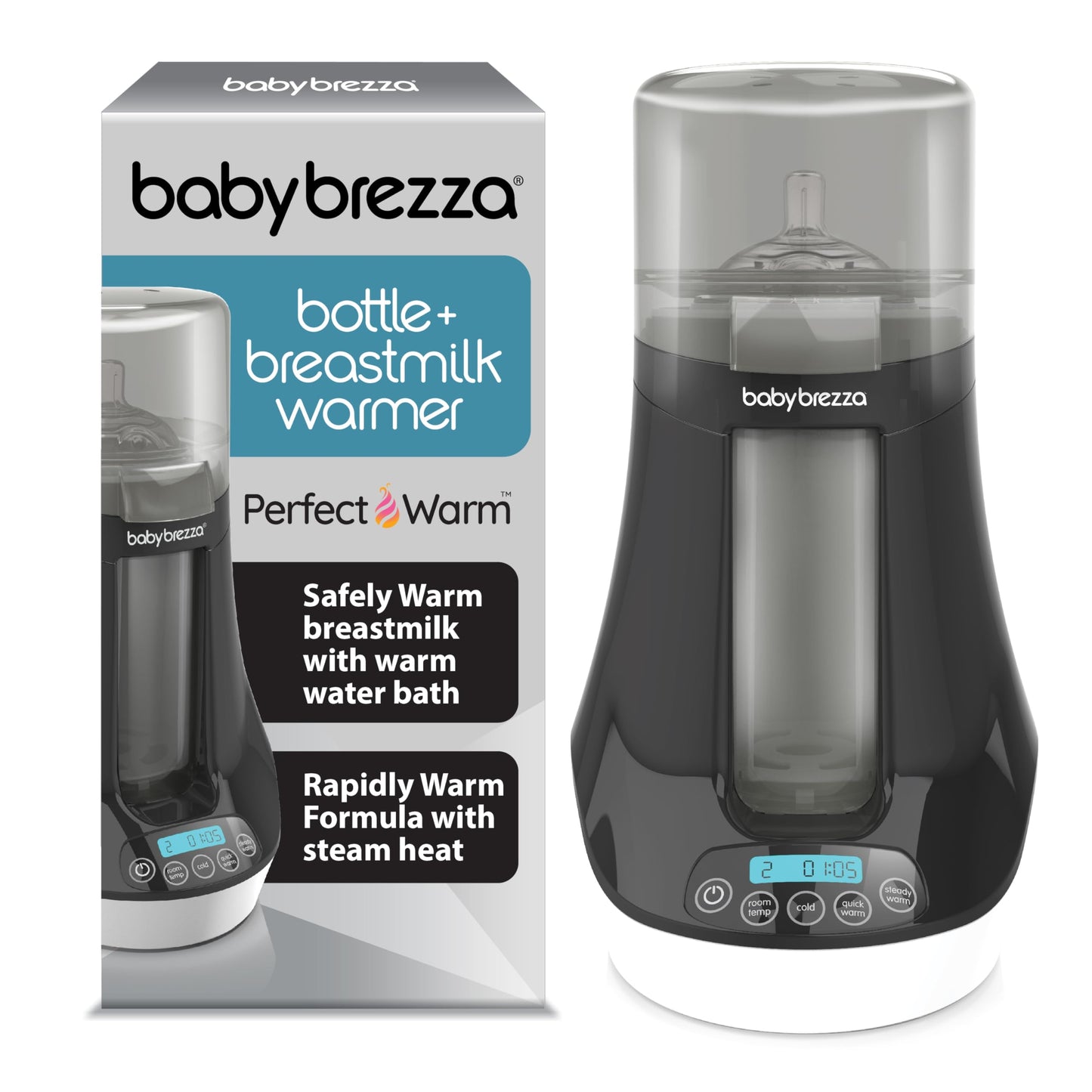 Baby Brezza Electric Baby Bottle Warmer, Breastmilk Warmer + Defroster - Only Brand with Different Temperatures for Breastmilk +
