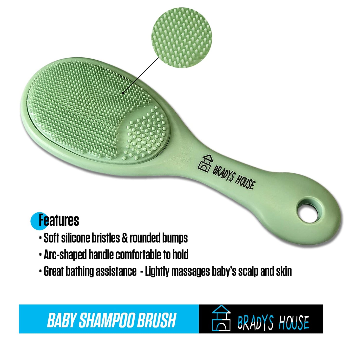 Bradys House - 3 Piece Baby Hair Brush & Comb Set For Newborns- Soft Goat Bristle Hair-Brush, Silicone Bath Brush And Plastic Co