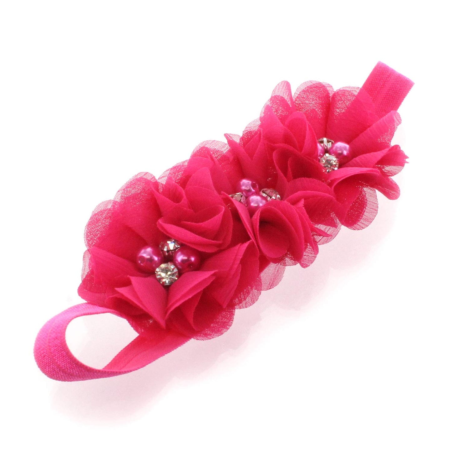 My Lello Girls Flower Headbands Toddler Fabric Beaded Trio Stretchy Elastic Pair (Fuchsia/Turquoise)