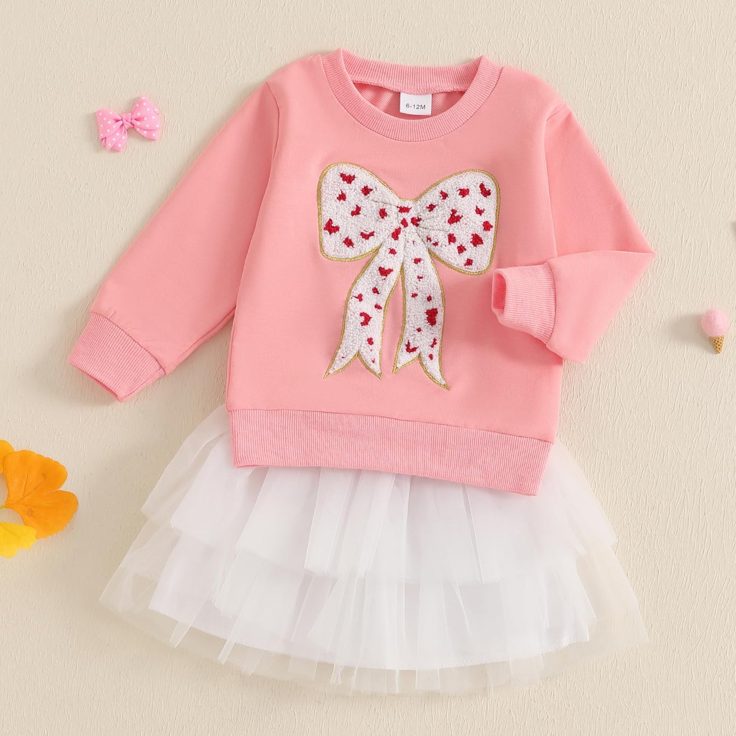Toddler Baby Girl Valentine'S Day Outfit Love Heart Bow Sweatshirt And Tulle Tutu Skirts Little Girls Spring Clothes (Pink, 3-4T