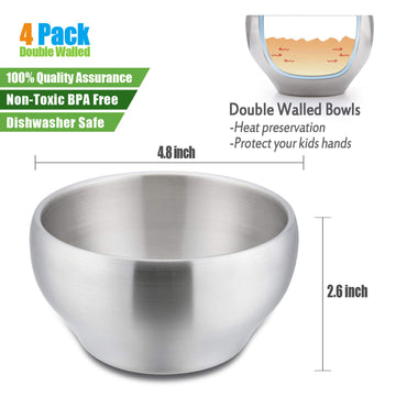 Haware Heavy 18/8(304) Stainless Steel Bowls(Double Walled), 12 Oz Kids Toddlers Feeding/Soup/Snacks Bowls, Unbreakable And Dish