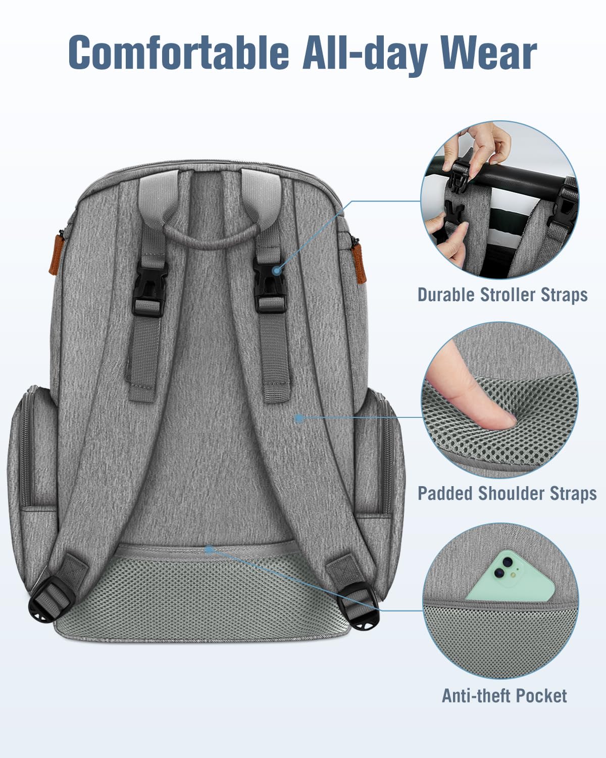 Mancro Diaper Bag Backpack, Multifunctional Baby Diaper Bag Backpack For Men Women With Stroller Straps, Travel Water Resistant