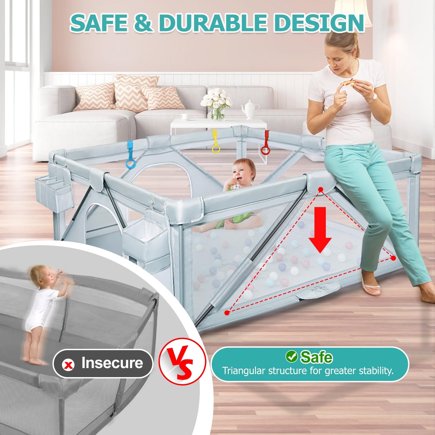 Baby Playpen: Foldable Playpen For Babies And Toddlers Large Play Pen Portable Playpen Fence Kids Safety Area Travel Play Yard W