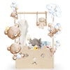 Cinnvoice Baby Shower Bear Gift Baskets with Hanger Rack, Wooden Crate Closet Bear Cards Decoration Crate for Baby Boys Girls Pr