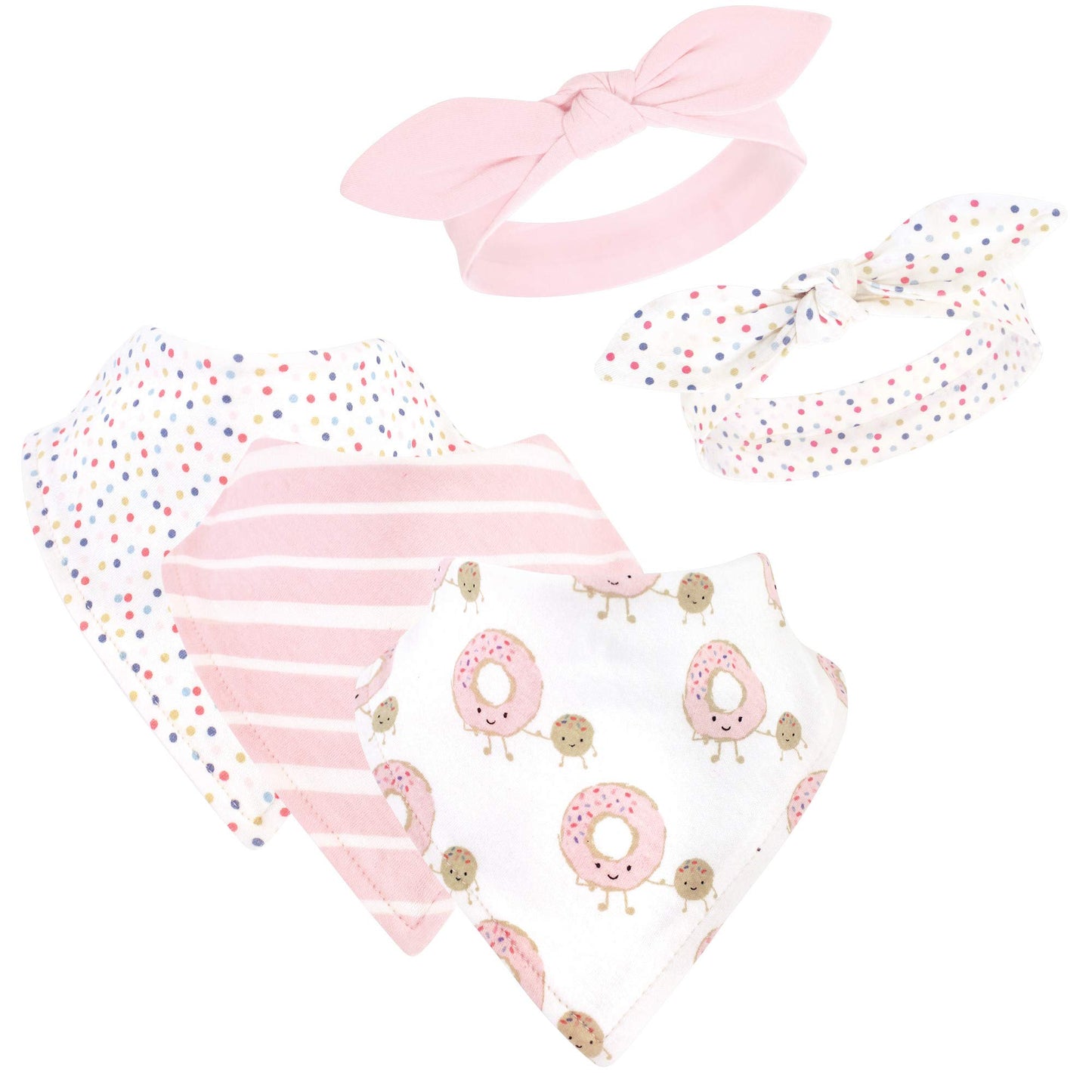 Hudson Baby Unisex Baby Cotton Bib And Headband Or Caps Set, Donut Hole, One Size