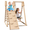 4 in 1 Wooden Jungle Gym with Climbing Toys, Stair Slide Swing Set - Outdoor Backyard Playground Equipment Playset for Kids Aged