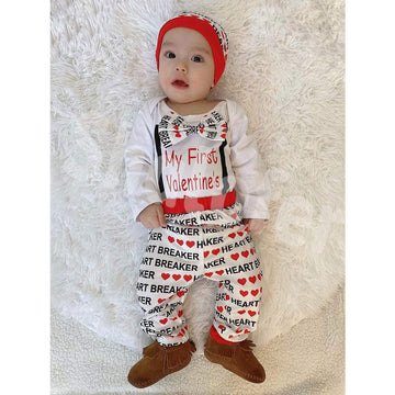 Shalofer Baby Boys My First Valentine'S Day Bodysuit Infant Gentleman Outfit With Hat (White-Valentine,3-6 Months)