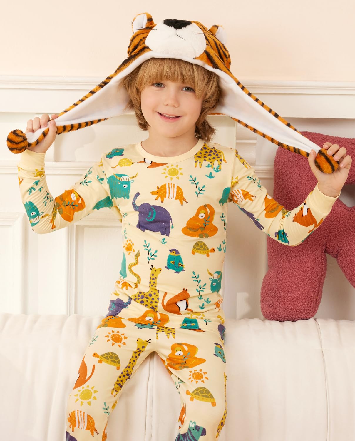Babee Reshinee Bamboo Viscose Toddler Animal Pajamas Boys Girls Kids Baby 2Pcs Long-Sleeve Pyjamas Set 3-4T Snug Fit Sleepwear P