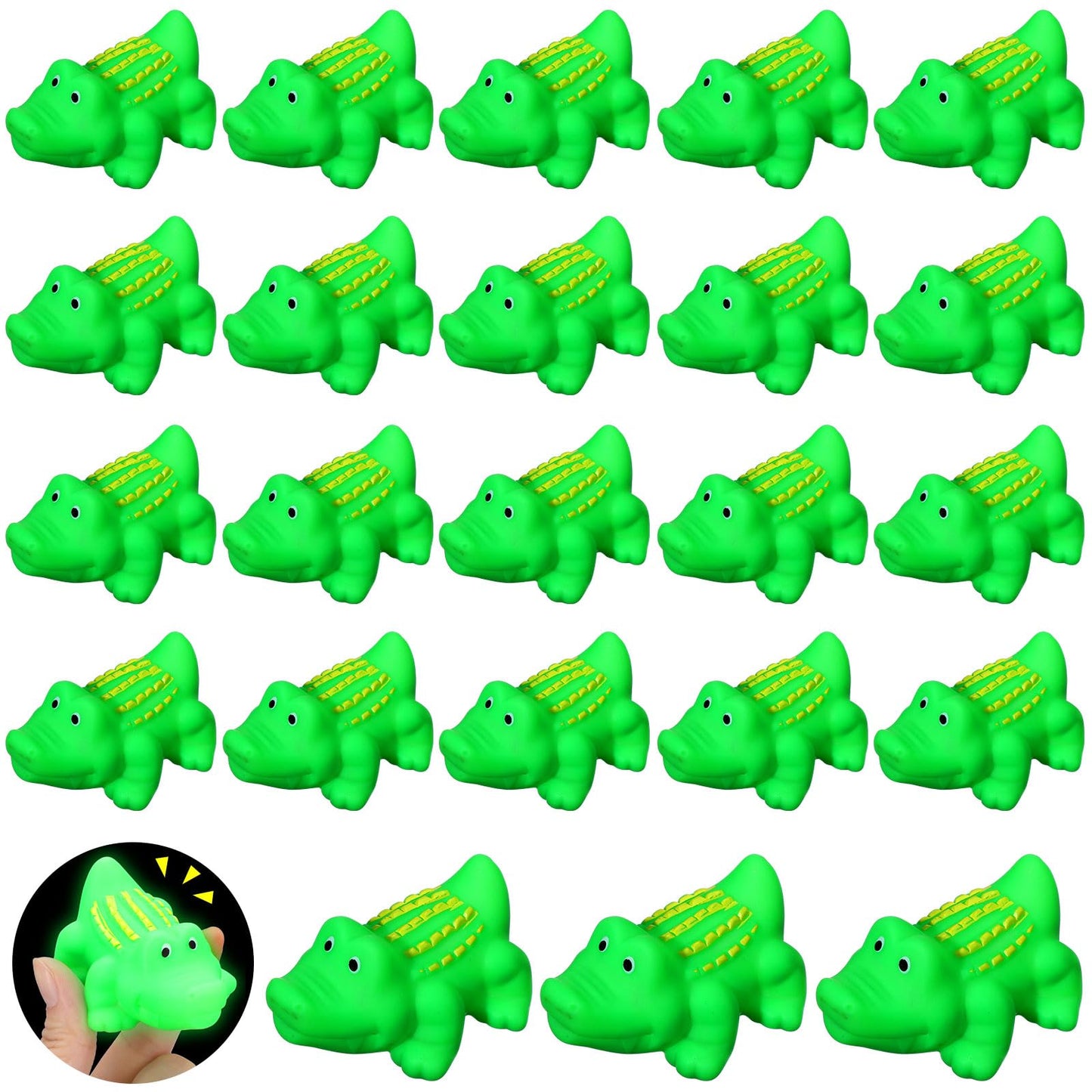 48 Pcs Mini Rubber Crocodile Baby Bath Toys for Girls Boys Luminous Squeaky Alligator Bathtub Toys Glow in The Dark Floating All
