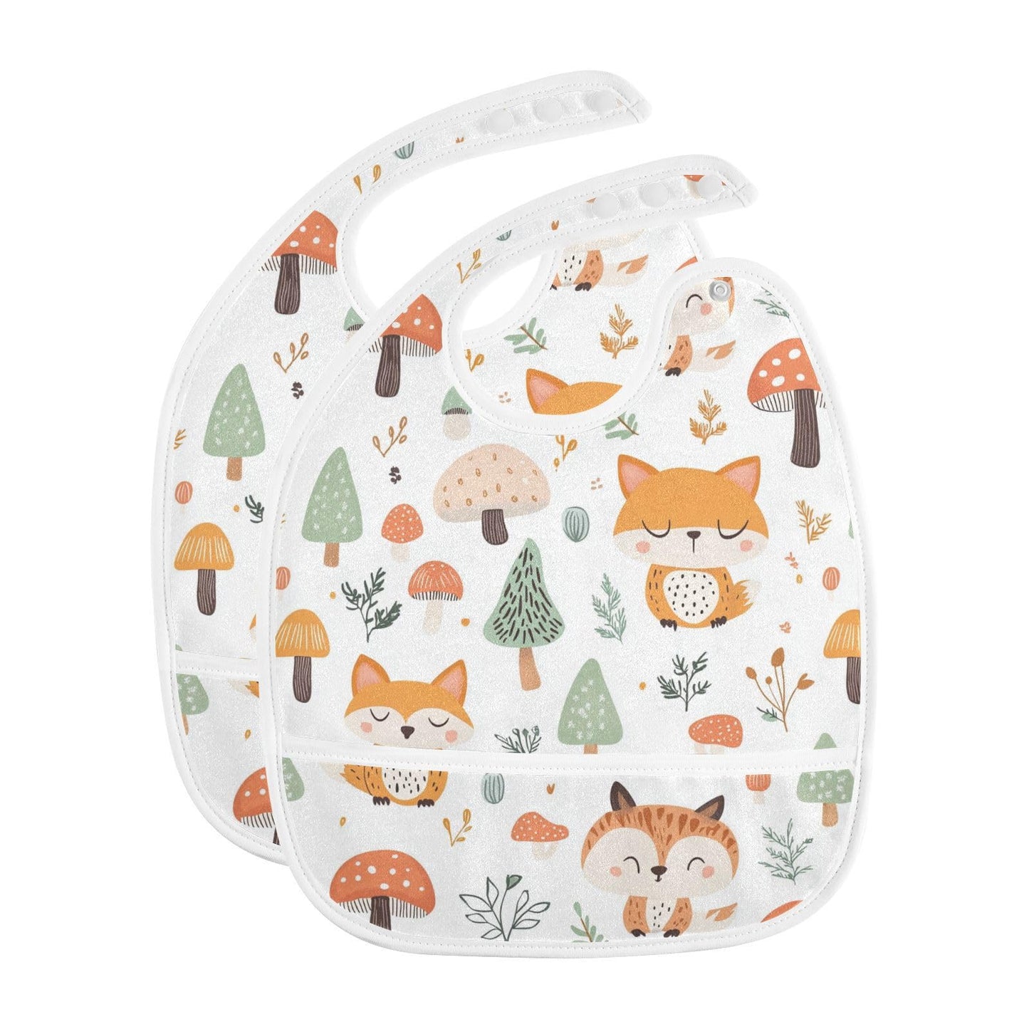 MCHIVER Fall Fox Forest Baby Bibs for Infants Boys Girls Waterproof Feeding Bib Apron with Food Cather Adjustable Cotton Food Ea