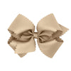 Wee Ones Girls' Classic Grosgrain Hair Bow With Scalloped Edges And Plain Wrap Center On A Weestay Hair Clip, King, Oatmeal