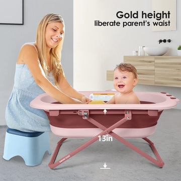 Beberoad Love Collapsible Toddler Bathtub Baby Bathtub From Newborn To Toddler Portable Infant Bathtub Height-Adjustable (Pink)