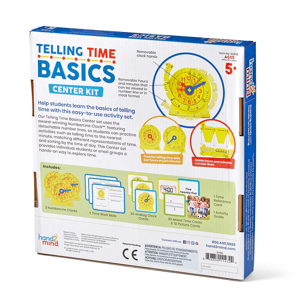 hand2mind Telling Time Basics Center Kit, NumberLine Learn to Tell Time Activity Set, Telling Time Teaching Clock Activities, An