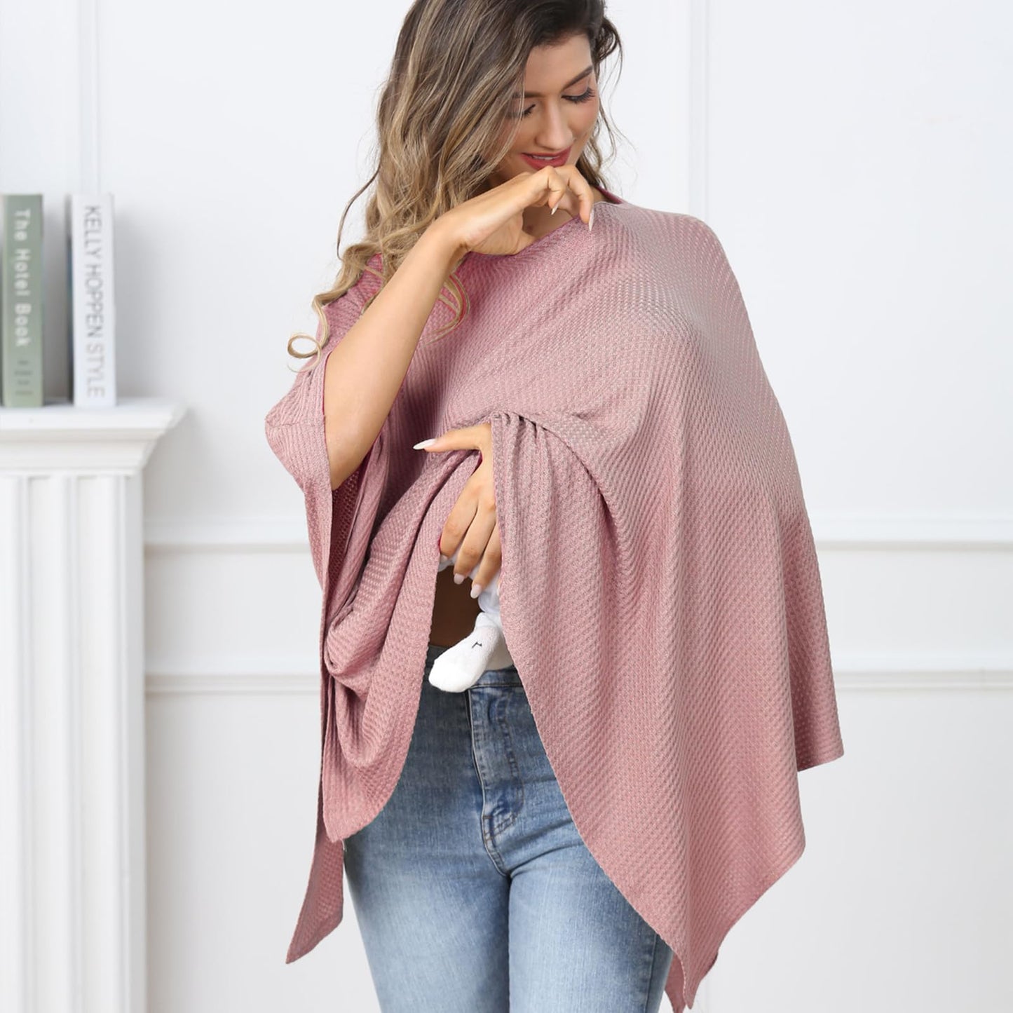 Knit Nursing Cover For Baby Breastfeeding, Cozy Swaddle, Breathable And Soft, Wide Neck With Stretch For Easy View (Pink)