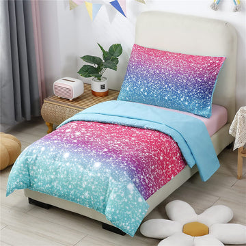 Urbonur 4 Pcs Bed In A Bag For Toddler Bed 2-6 Years Toddler Bedding Sets For Girls Room Decor Gradient Pink Purple Teal Toddler