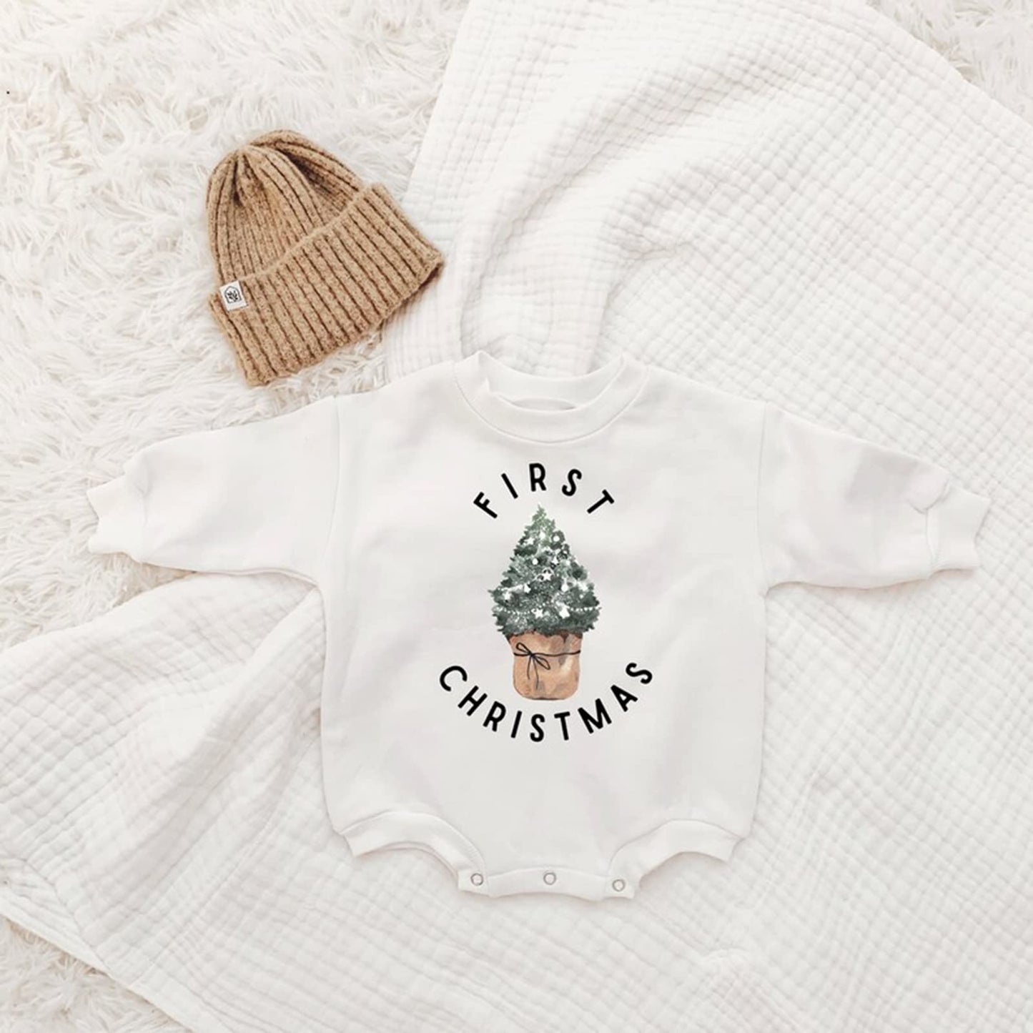 Twopumpkin Baby Boy My First Christmas Outfit Newborn Girl Christmas Tree Onesie Sweatshirt Romper Cute Long Sleeve Shirt Clothe