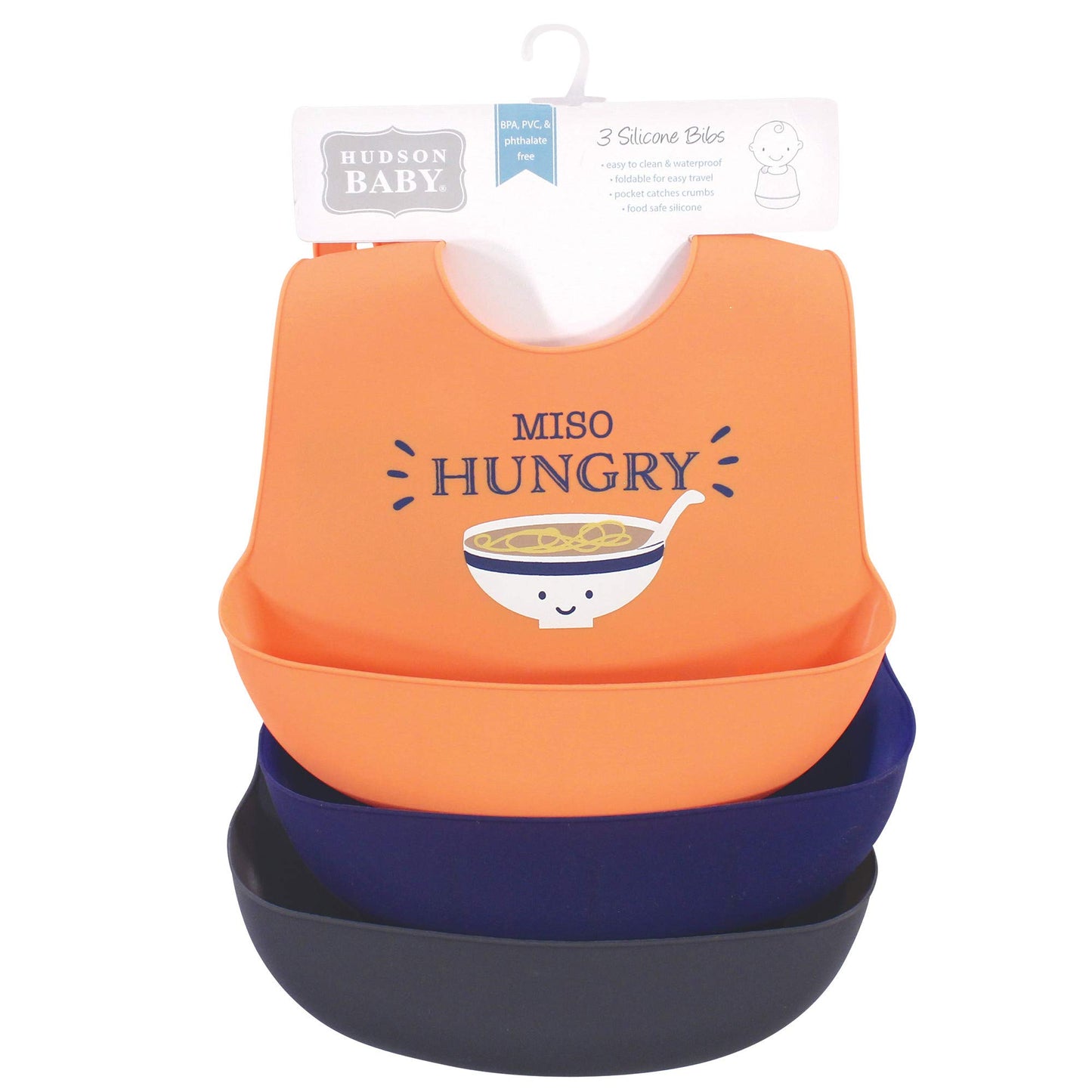 Hudson Baby Unisex Baby Silicone Bibs, Miso Hungry, One Size