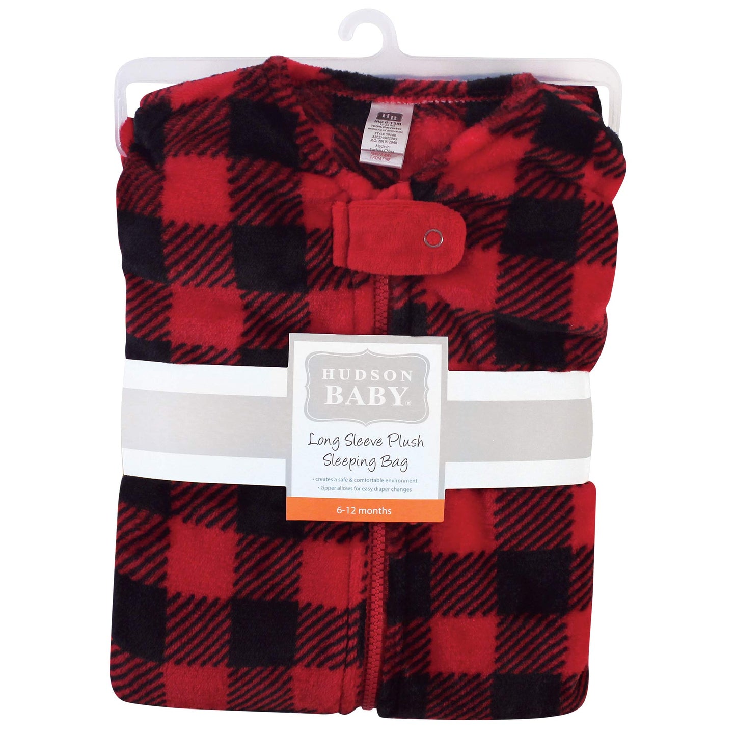 Hudson Baby Unisex Baby Plush Sleeping Bag, Sack, Blanket, Buffalo Plaid Long-Sleeve, 12-18 Months