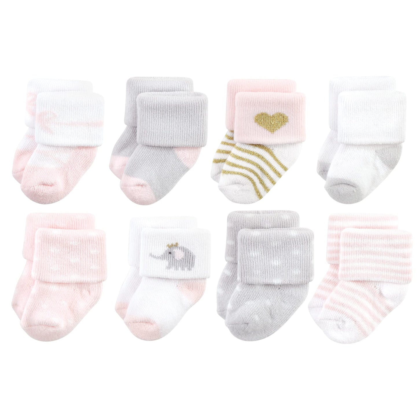 Hudson Baby Unisex Baby Cotton Rich Newborn And Terry Socks, Pink Gray Elephant, 0-6 Months