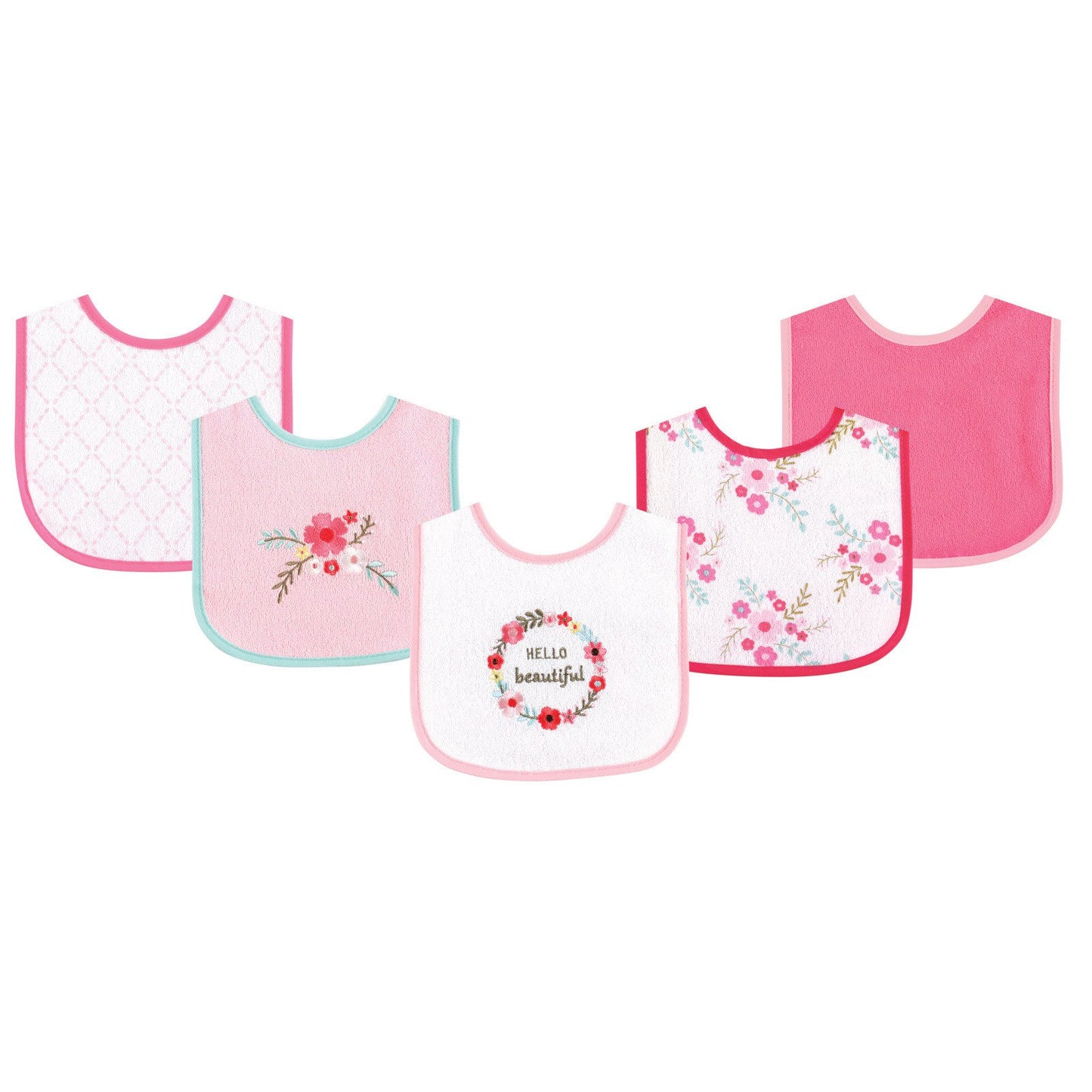 Luvable Friends Unisex Baby Cotton Terry Drooler Bibs With Peva Back, Floral, One Size