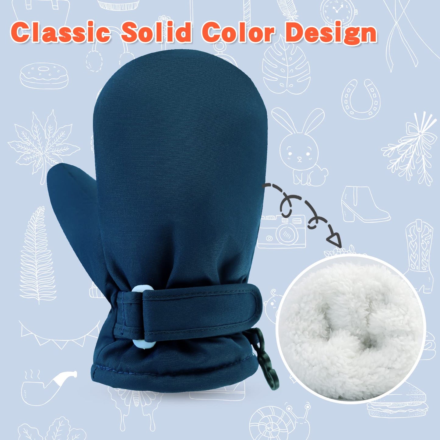 Bavst Toddler Waterproof Mittens Fleece Lined Baby Boys Girls Winter Warm Glove Kids Snow Infant Ski Mitten For 3M-5T (Navy, 3-1