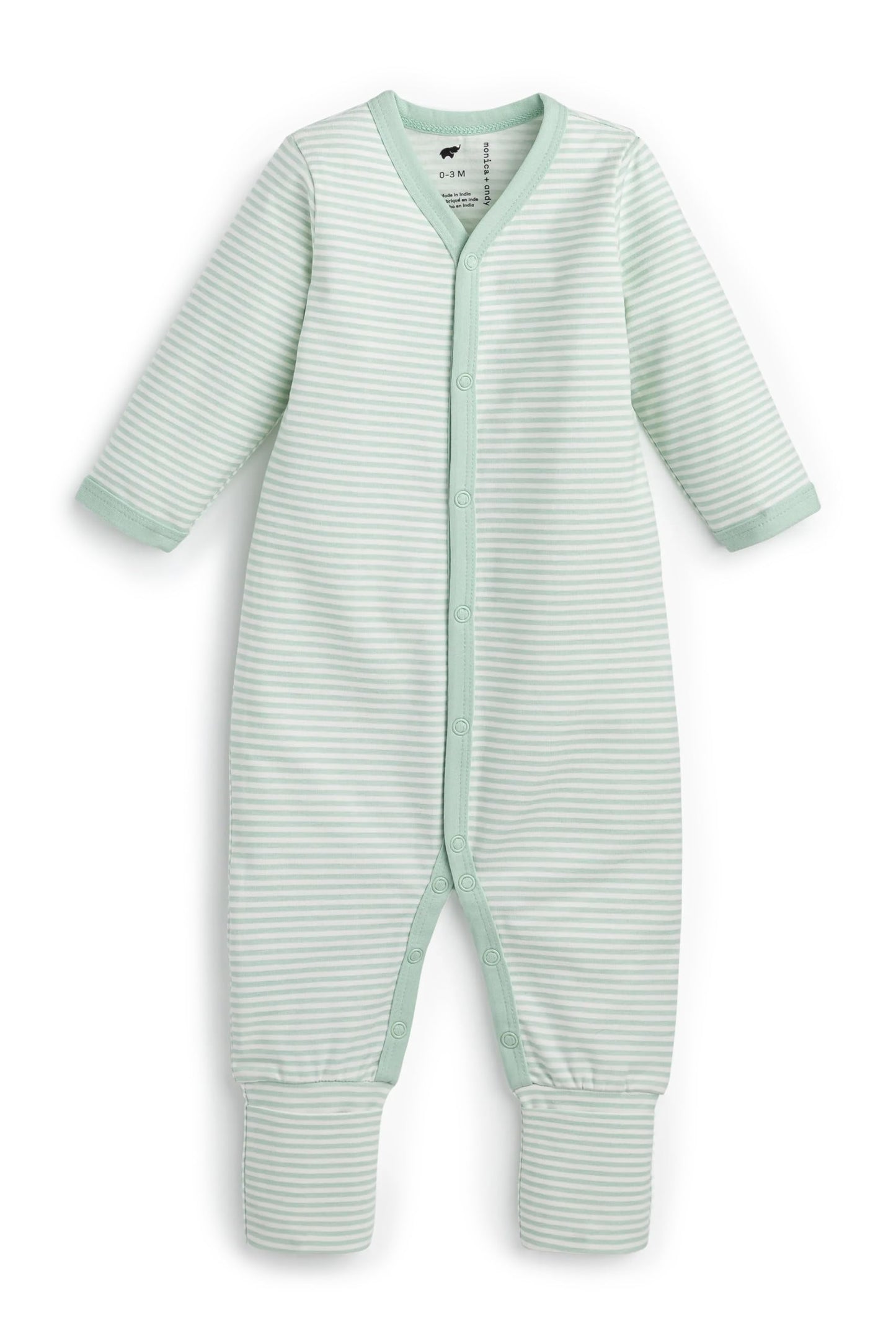 MONICA + ANDY Baby Organic On The Go One-Piece, Green French Stripe, 6-9m