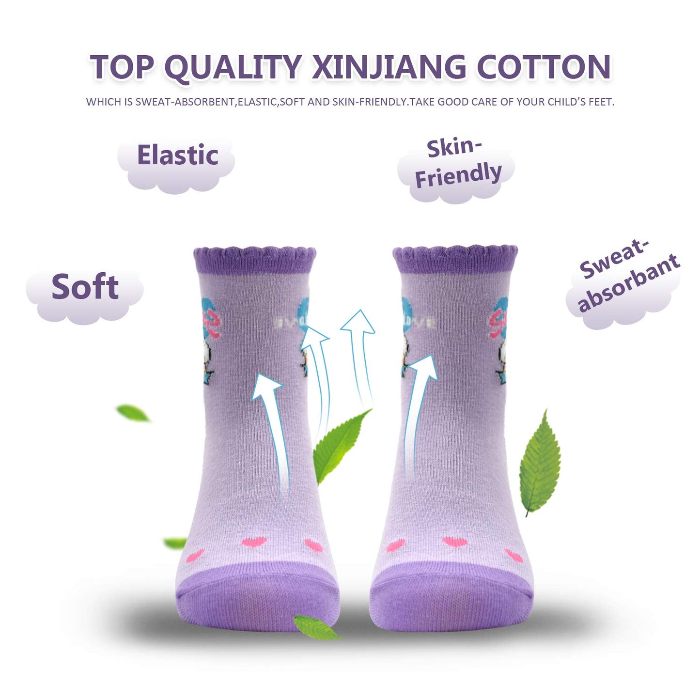 Hycles Toddler Socks With Grip Non-Skid 12 Pairs Baby Kids Sticky Slipper Cotton Crew Socks 5-7T Children/Boy/Girl