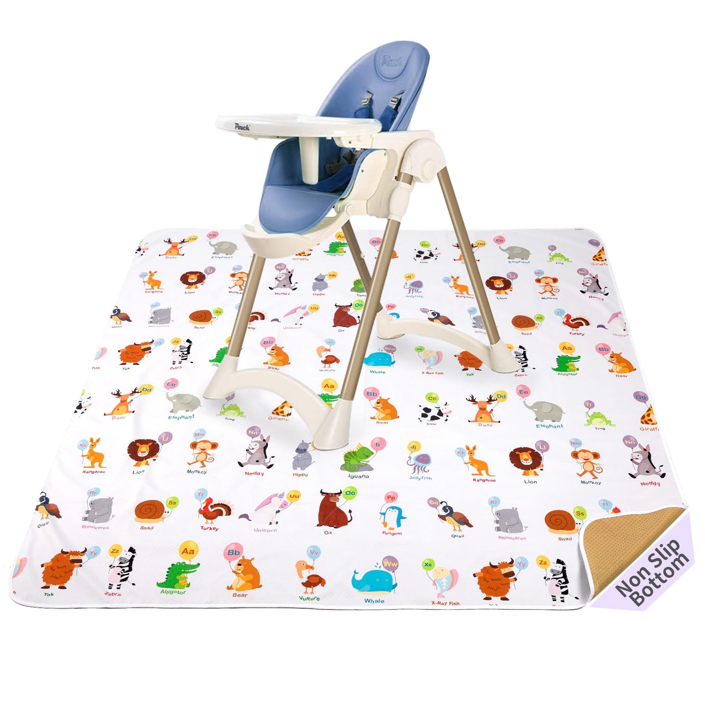 DFHY Waterproof Baby Splat Mat for High Chair and Floor, 60.24 x 60.24 Inch Wipeable, Washable & Anti-Slip Food Mat, Balloon Ani