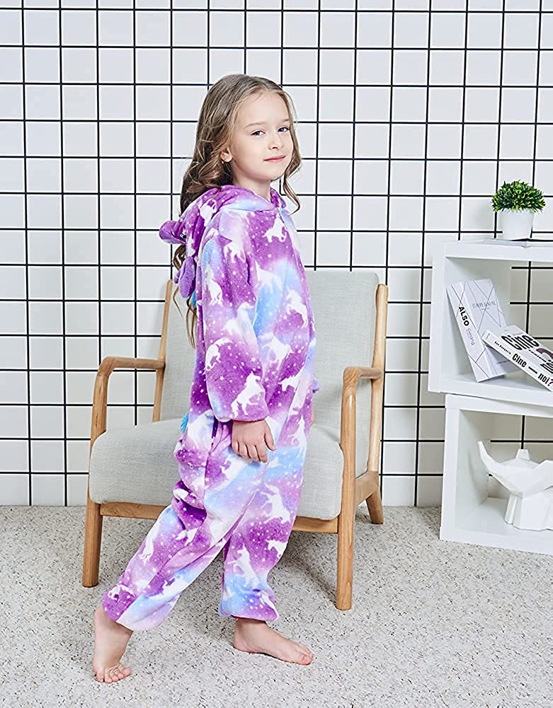 Riverchan Kids Unicorn Onesie Animal Pajamas Halloween Cosplay Costume Sleepwear Gift For Girls And Boys (6-8 Years, Purple Moon