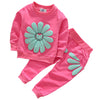 Toddler Baby Girls Sunflower Clothes Set Long Sleeve Top And Pants 2Pcs Outfits Fall Clothes (Rose Red,Age 2T)