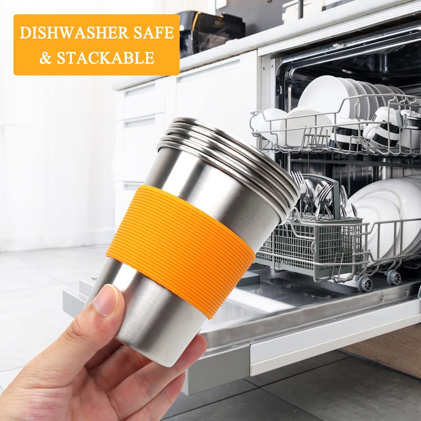 Rommeka Toddler Cups With Straws, 18/8 Stainless Steel Children Smoothie Drinking Sippy Cups, Stacking & Reusable Kids Cups With