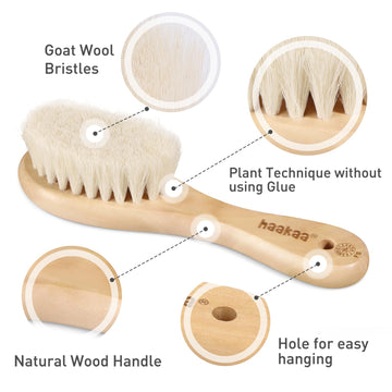 Haakaa Wooden Baby Hair Brush For Newborns And Toddlers Baby Brush Natural Soft Goat Bristles Hairbrush, Ideal For Cradle Cap, P