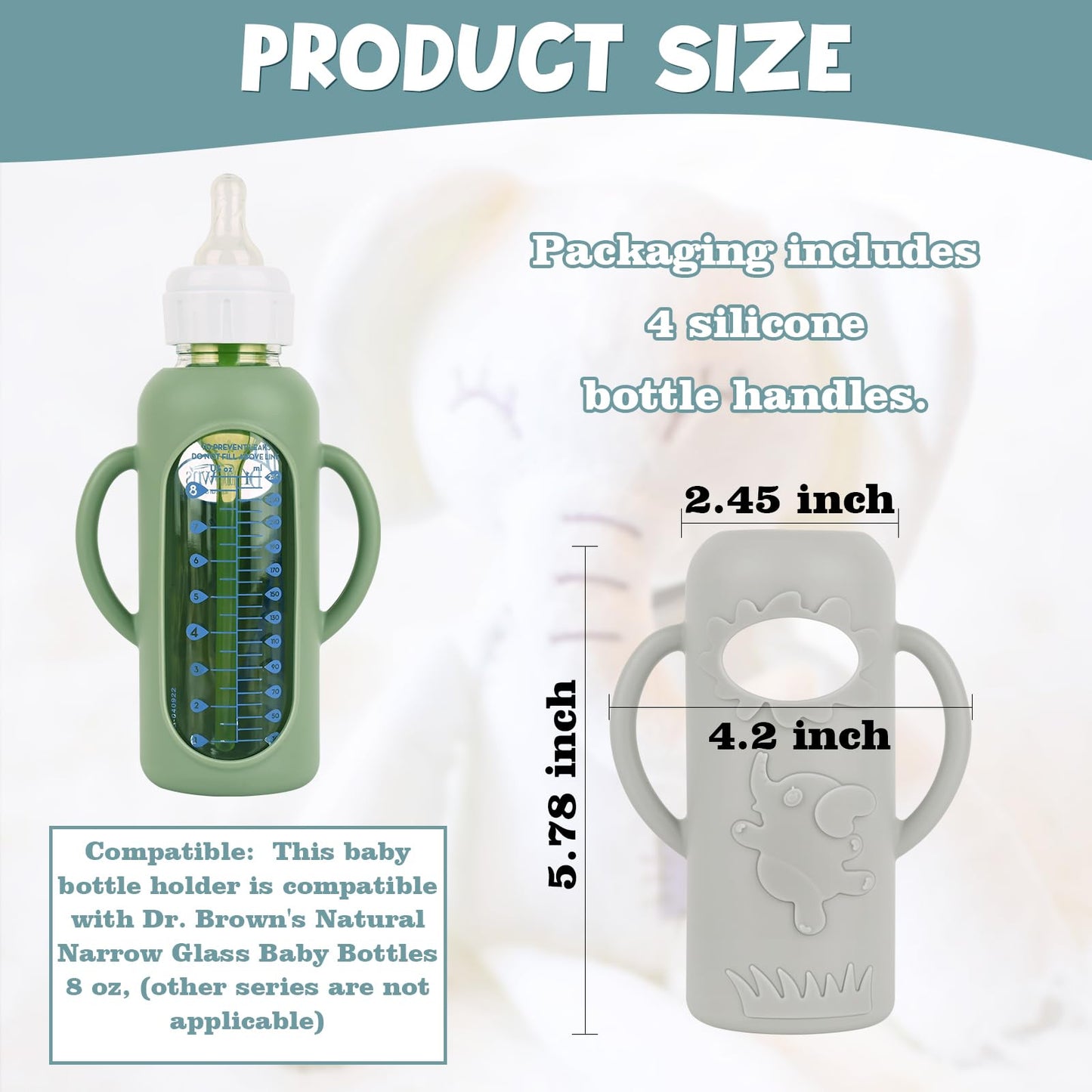 4 Pack Silicone Sleeves With Handle For Dr Brown'S Glass Baby Bottles, Drop Protection Baby Bottle Sleeves, Compatible With Dr.