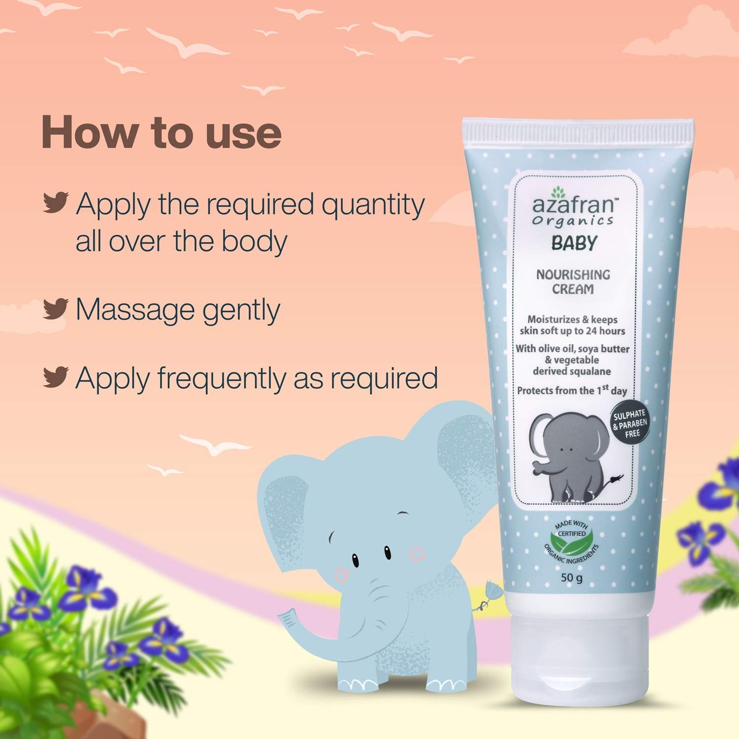 Azafran Organics Baby Nourishing Cream, 3.53Oz - Gentle Moisturizing Cream With Olive Oil And Vegetable Derived Squalene, No Har