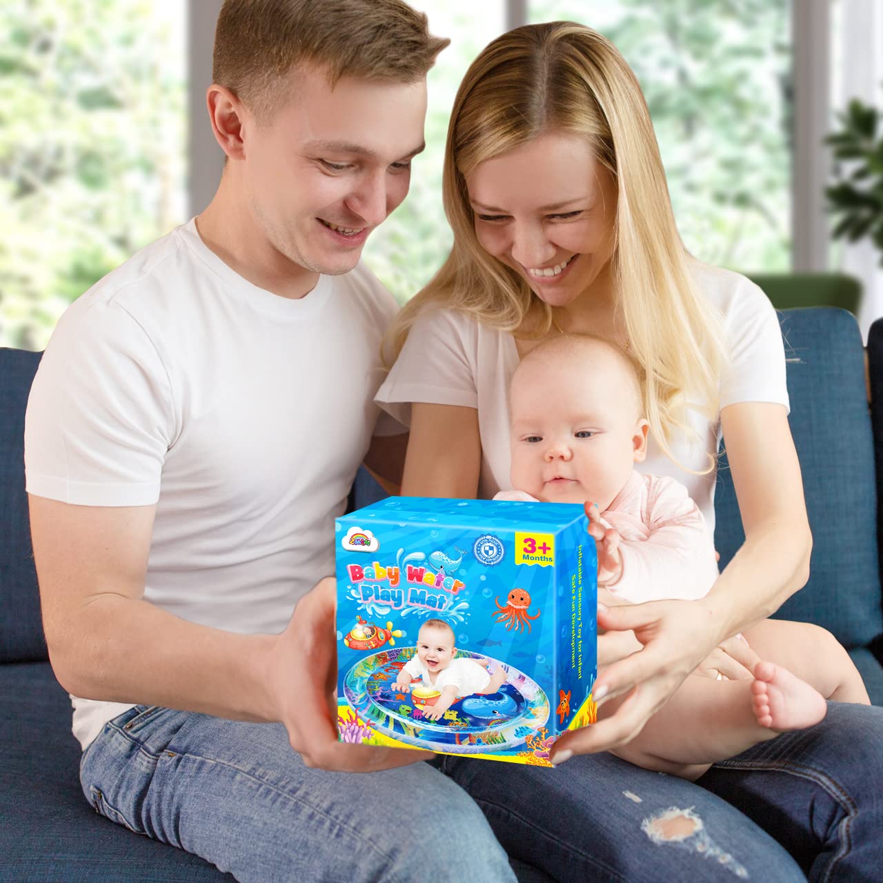 Zmlm Baby Water-Mat Gifts Toys: 40*40Inch Extra Large Inflatable Tummy Time Play Mat Developmental Toy For 3-12 Months Girls Boy