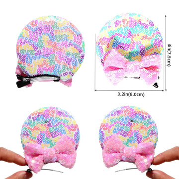 2 Pairs Sequin Ears Hair Clips, Mouse Ear Bows For Kids, Girls And Women - Glitter Princess Accessories For Birthday, Christmas