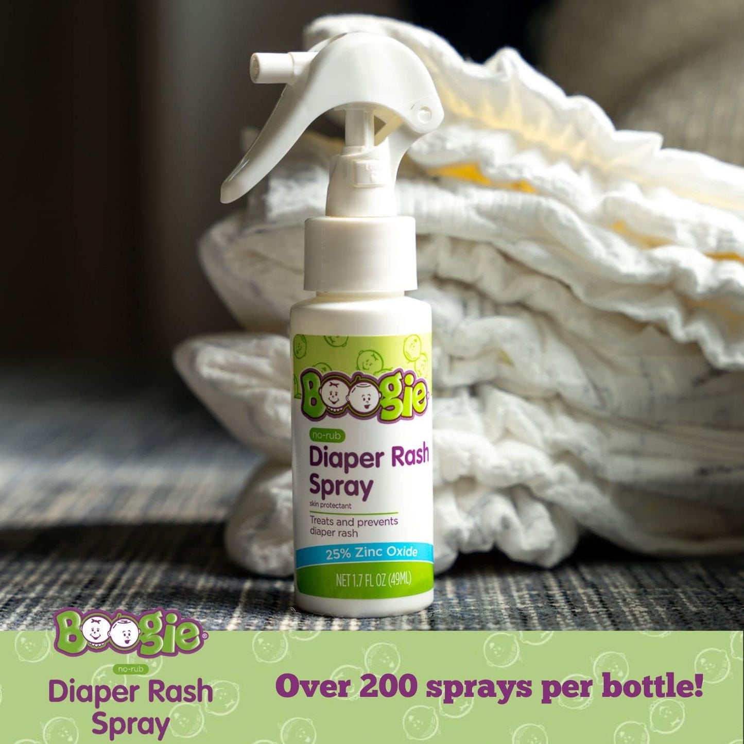 Boogie Diaper Rash Cream Spray For Baby, Travel Friendly No-Rub Touch Free Application For Sensitive Skin, Over 200 Sprays Per B