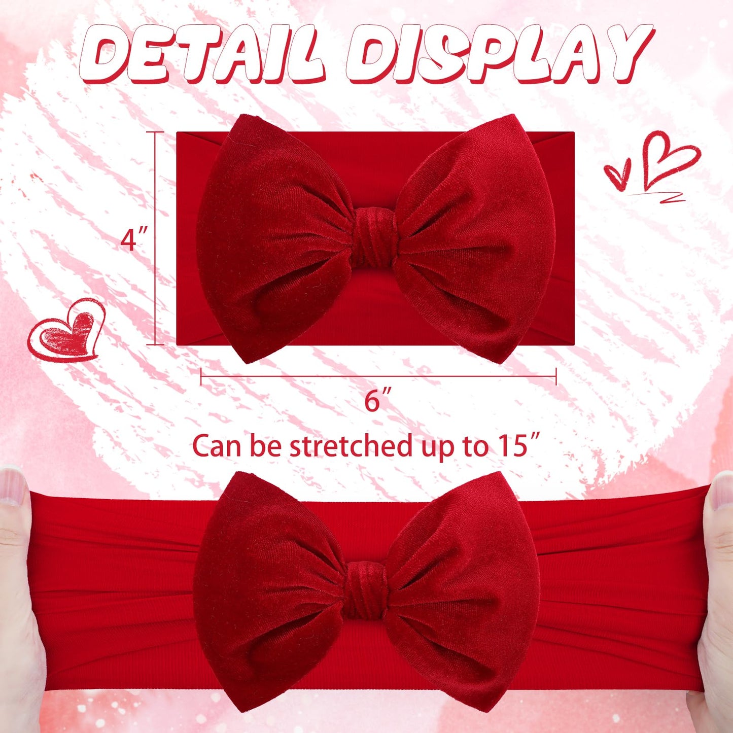 Yanjie Headbands, 6' Red Pink Velvet Hairband, Handmade Valentine'S Day Baby Hair Accessories, One Size, 5 Count, For Newborn I