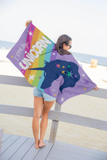 Jay Franco Unicorn Academy Bath Pool Beach Towel - Kids Purple Super Soft & Absorbent 100% Cotton Towel, Measures 28 X 58