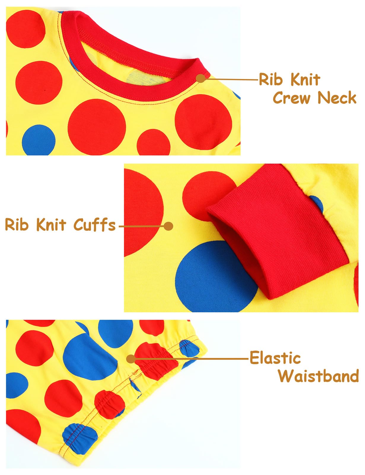 A&J Design Boys Clown Pajamas Girls Toddler Halloween Costume Kids Circus Pjs Color Dots 7 Years