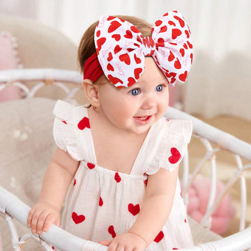 Valentines Baby Bow Headbands For Girls Waffle Tied Bow Hairbands Handmade Cute Red Love Heart Head Wraps Hair Accessories For I