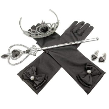 Orgrimmar Princess Dress Up Accessories For Belle Gloves Princess Tiara Crown Wand Necklaces For Kids (Black)
