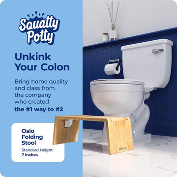 Squatty Potty Oslo Folding Bamboo Toilet Stool - 7 Inches, Collapsible Bathroom Stool For Kids And Adults - Brown, Portable And